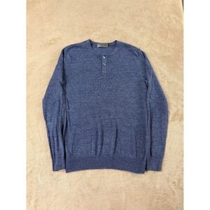 Vince Henley Sweater Mens Size Small Blue Linen Blend Long Sleeve EUC